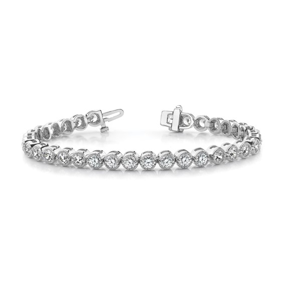 14k White Gold Holds 3.06 carat 52-2.5mm Round Diamond 2-prong 7 inch Tennis Bracelet Mounting