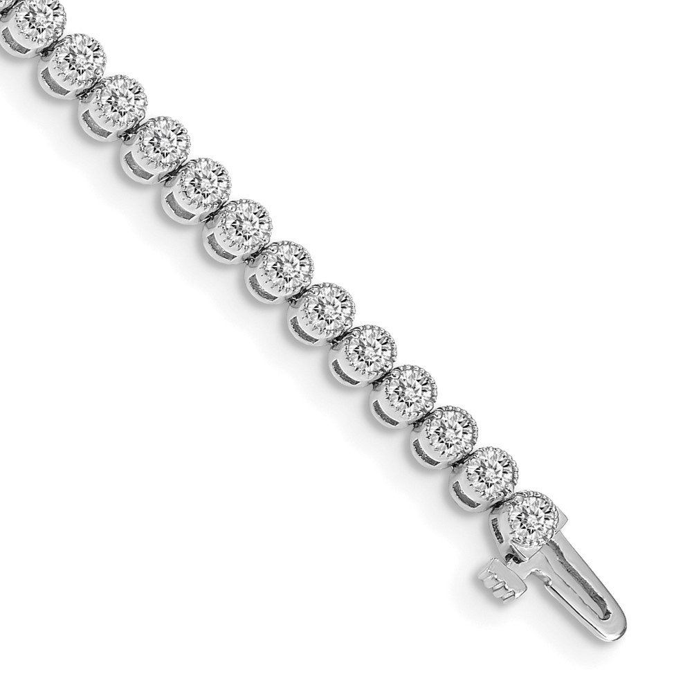 14K White Gold Complete 3.06 Carat Round AA Diamond 2-prong Tennis Bracelet, 7"