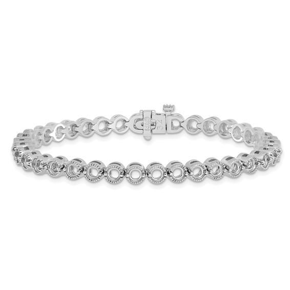 14k White Gold Holds 5 carat 36-3.3mm Round Diamond 2-prong 7 inch Tennis Bracelet Mounting