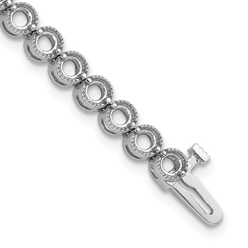 14K White Gold Holds 5 Carat 36-3.3mm Round Diamond 2-prong Tennis Bracelet Mounting, 7"