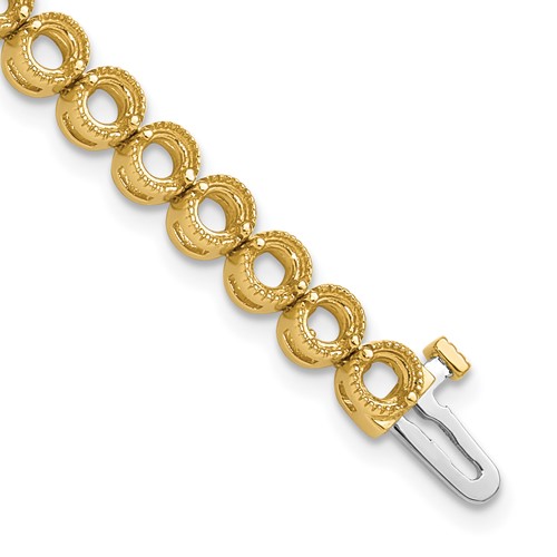 14K Yellow Gold Holds 5 Carat 36-3.3mm Round Diamond 2-prong Tennis Bracelet Mounting, 7"