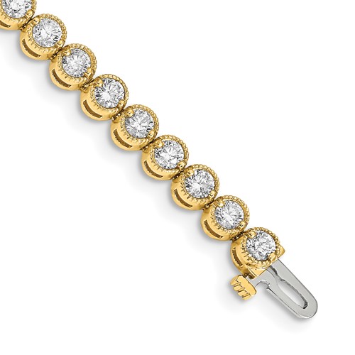 14K Yellow Gold Complete 5 Carat Round VS Diamond 2-prong Tennis Bracelet, 7"