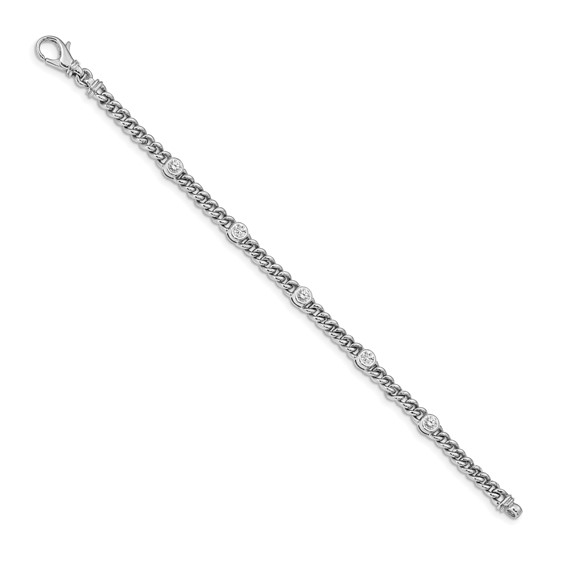 14k White Gold Holds 1 carat 5-3.7mm Round Diamond Bezel Curb Link 7 inch Bracelet Mounting
