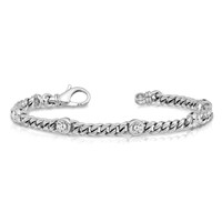 14K White Gold Holds 1 Carat 5-3.7mm Round Diamond Bezel Curb Link Bracelet Mounting, 7" view 4