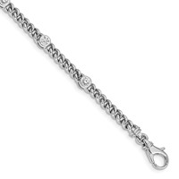 14K White Gold Holds 1 Carat 5-3.7mm Round Diamond Bezel Curb Link Bracelet Mounting, 7" view 1