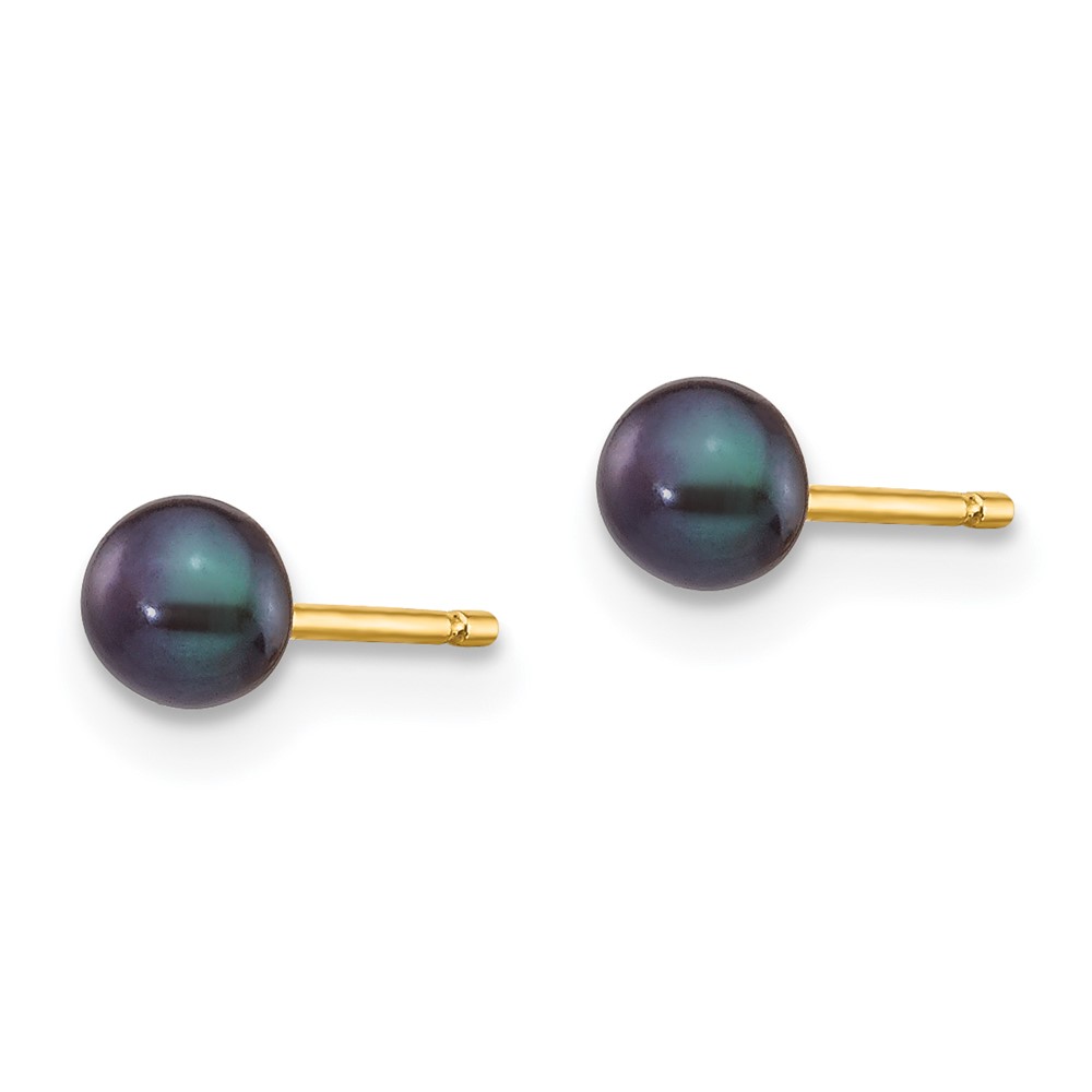 14k 3-4mm Black Button Freshwater Cultured Pearl Stud Post Earrings (X30BB)