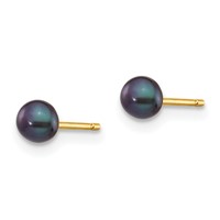14K Yellow Gold 3-4mm Black Button Freshwater Cultured Pearl Stud Post Earrings view 2