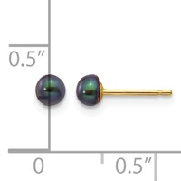 14K Yellow Gold 3-4mm Black Button Freshwater Cultured Pearl Stud Post Earrings view 4