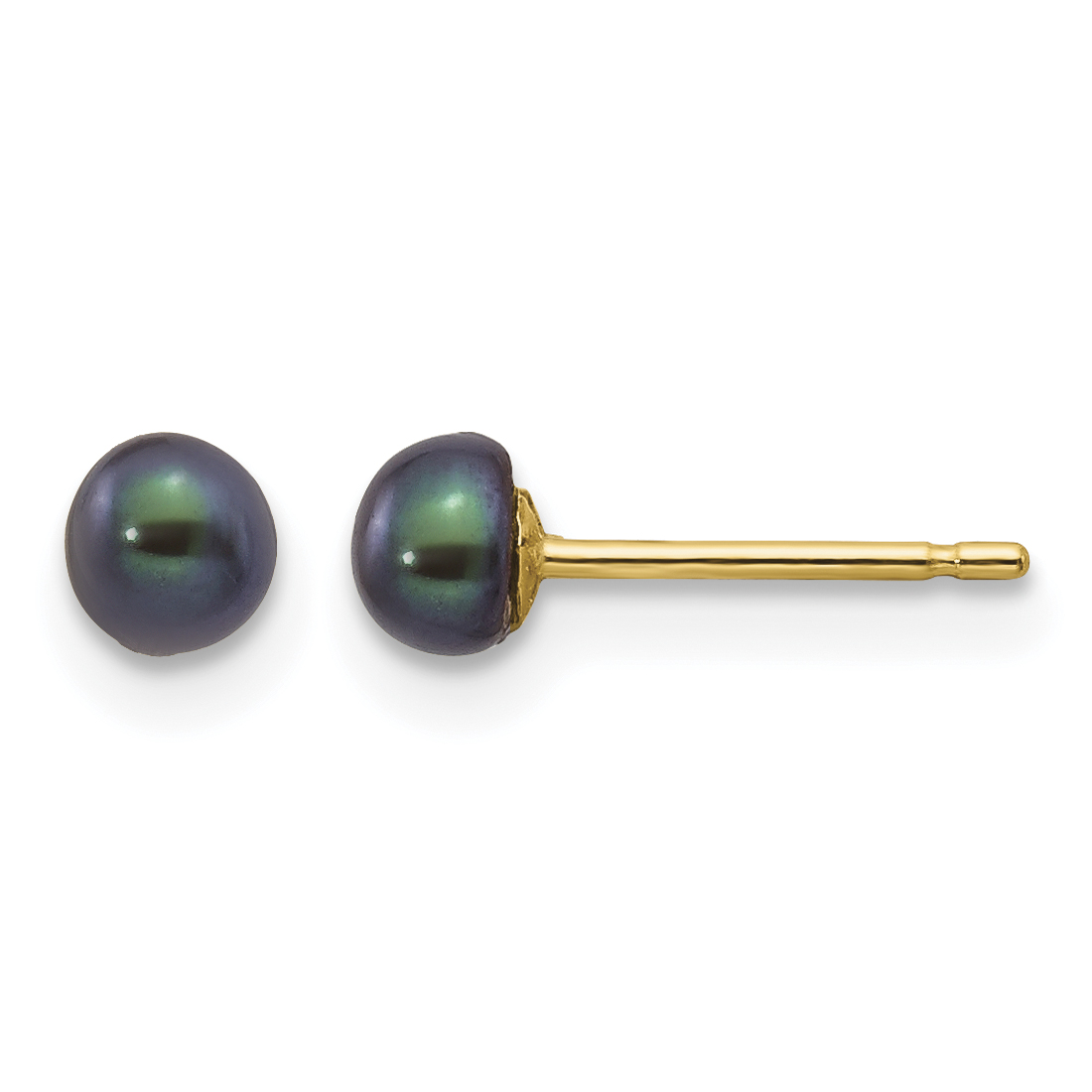 14k 3-4mm Black Button Freshwater Cultured Pearl Stud Post Earrings (X30BB)