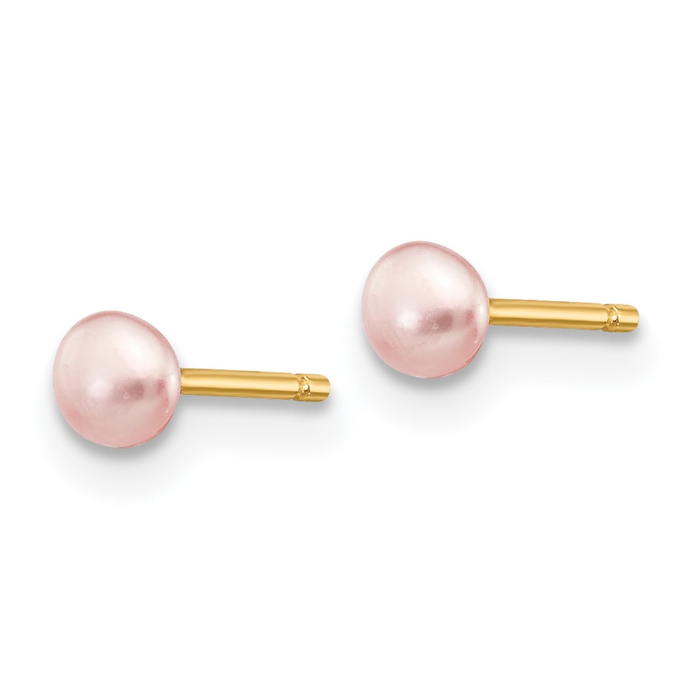14k 3-4mm Pink Button Freshwater Cultured Pearl Stud Post Earrings (X30BPI)