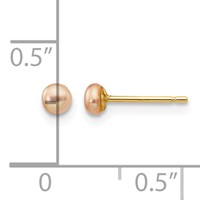14K Yellow Gold 3-4mm Pink Button Freshwater Cultured Pearl Stud Post Earrings view 4