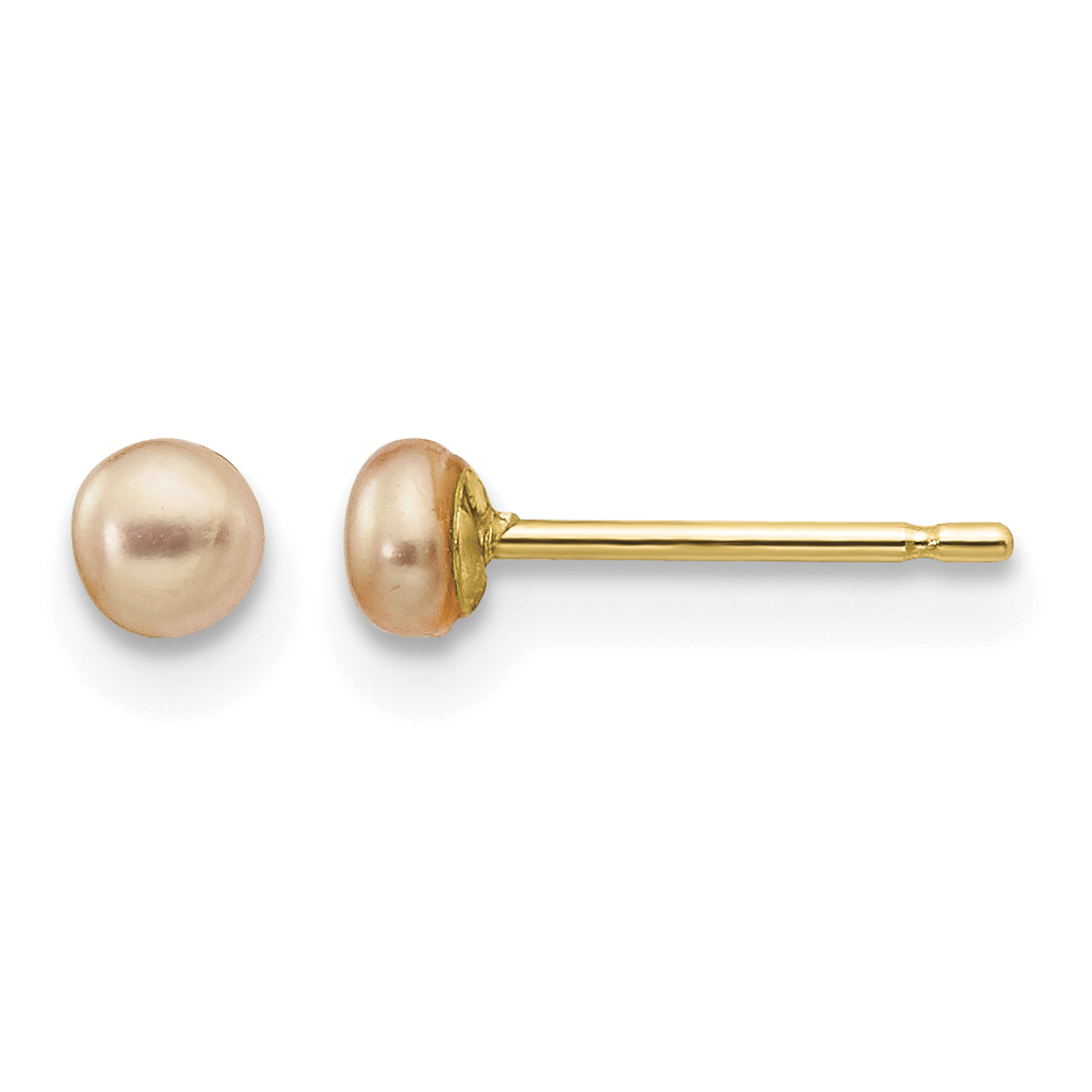 14k 3-4mm Pink Button Freshwater Cultured Pearl Stud Post Earrings (X30BPI)