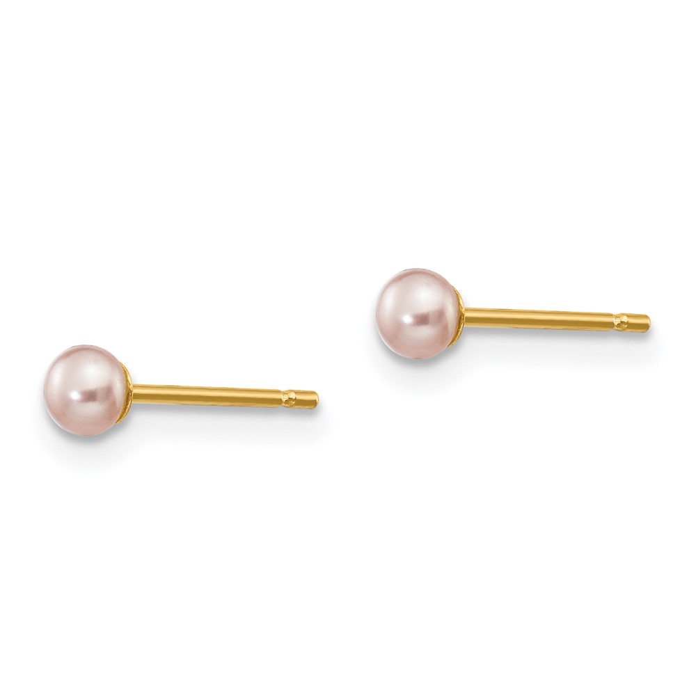 14k 3-4mm Purple Button Freshwater Cultured Pearl Stud Post Earrings (X30BPU)