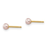 14K Yellow Gold 3-4mm Purple Button Freshwater Cultured Pearl Stud Post Earrings view 2