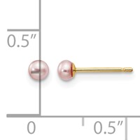 14K Yellow Gold 3-4mm Purple Button Freshwater Cultured Pearl Stud Post Earrings view 4