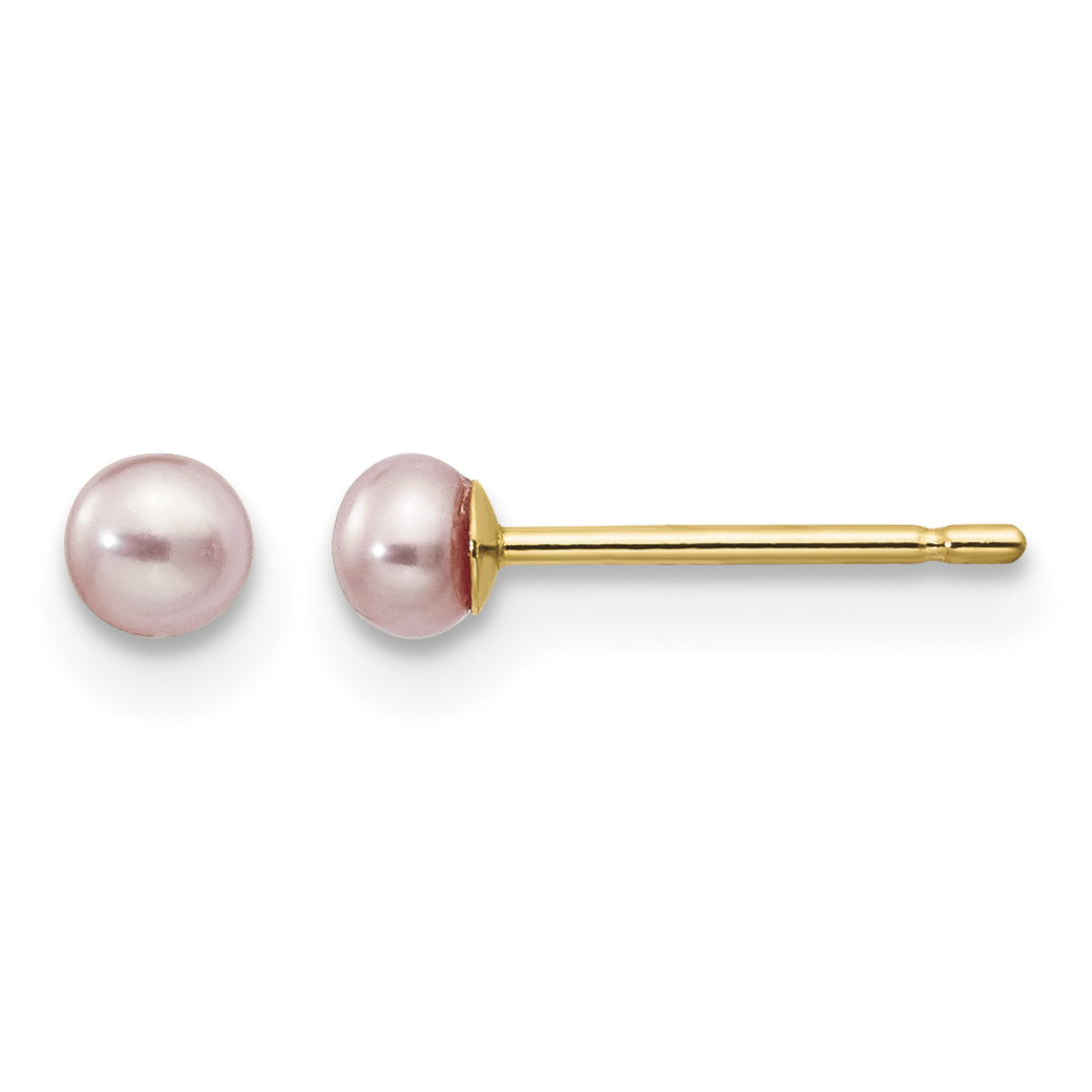 14k 3-4mm Purple Button Freshwater Cultured Pearl Stud Post Earrings (X30BPU)