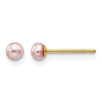 14K Yellow Gold 3-4mm Purple Button Freshwater Cultured Pearl Stud Post Earrings view 1