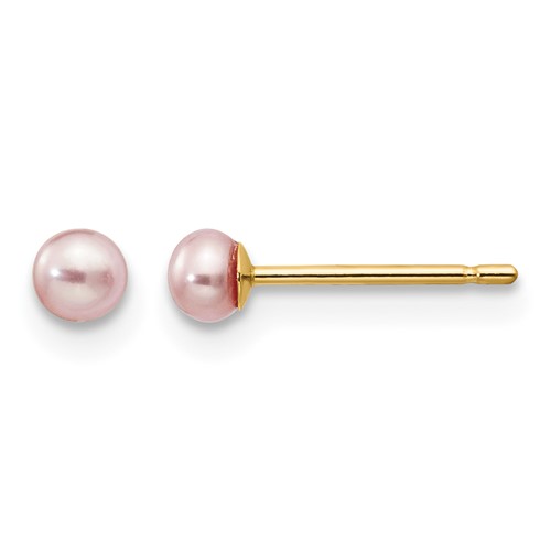 14K Yellow Gold 3-4mm Purple Button Freshwater Cultured Pearl Stud Post Earrings