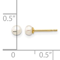 14K Yellow Gold 3-4mm White Button Freshwater Cultured Pearl Stud Post Earrings view 4