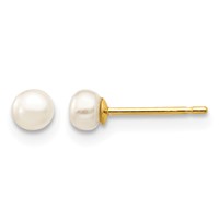 14K Yellow Gold 3-4mm White Button Freshwater Cultured Pearl Stud Post Earrings view 1