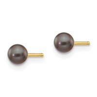 14K 3-4mm Black Round Freshwater Cultured Pearl Stud Post Earrings view 2