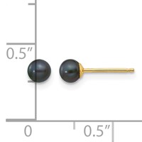 14K 3-4mm Black Round Freshwater Cultured Pearl Stud Post Earrings view 4