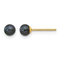 14K 3-4mm Black Round Freshwater Cultured Pearl Stud Post Earrings view 1