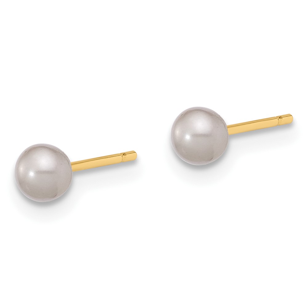 14k 3-4mm Grey Round Freshwater Cultured Pearl Stud Post Earrings (X30PG)