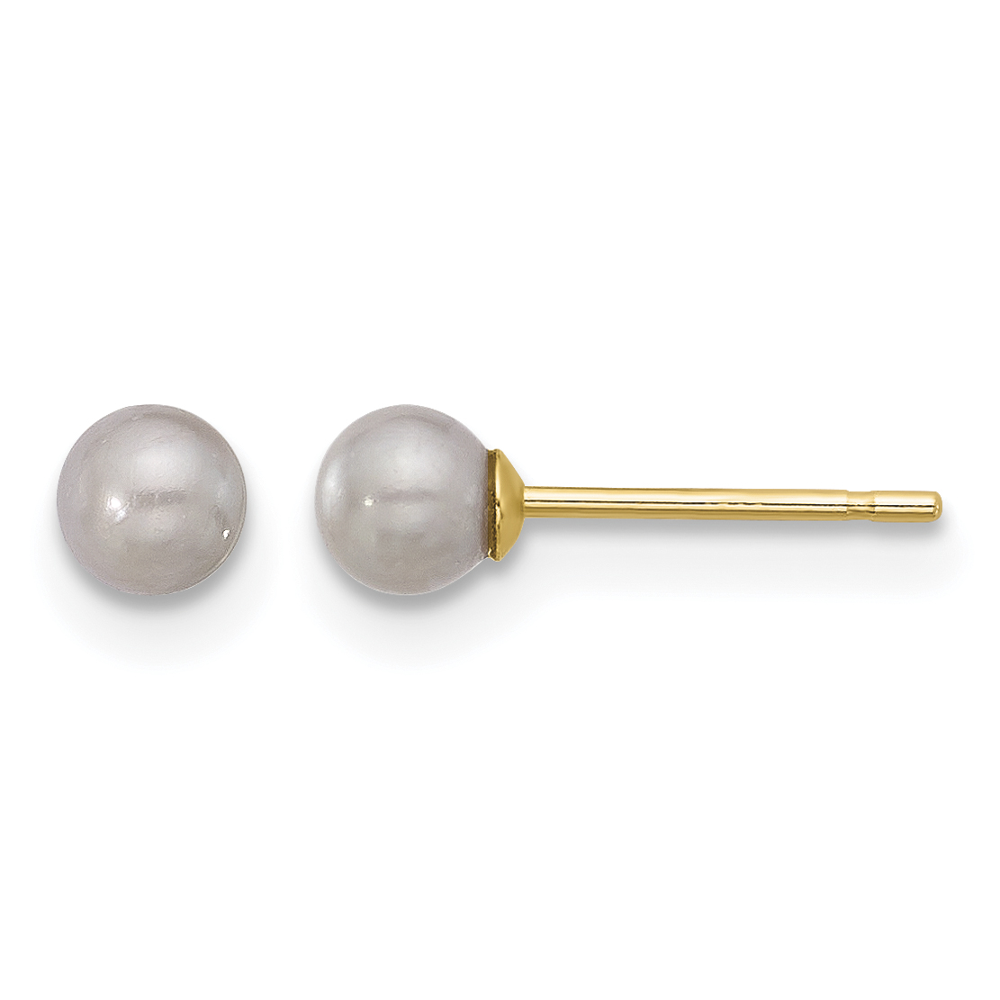 14k 3-4mm Grey Round Freshwater Cultured Pearl Stud Post Earrings (X30PG)