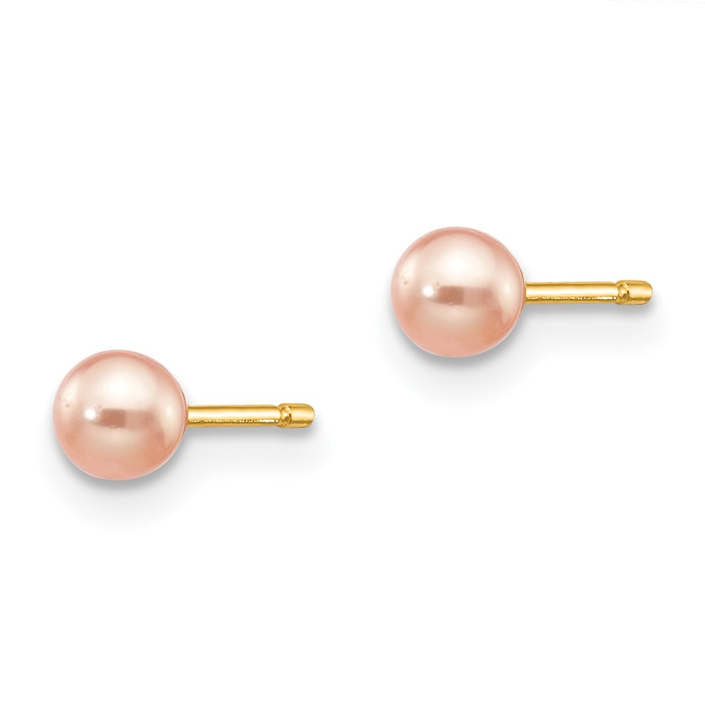 14k 3-4mm Pink Round Freshwater Cultured Pearl Stud Post Earrings (X30PPI)