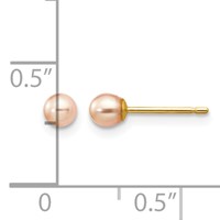 14K Yellow Gold 3-4mm Pink Round Freshwater Cultured Pearl Stud Post Earrings view 4