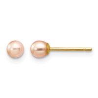 14K Yellow Gold 3-4mm Pink Round Freshwater Cultured Pearl Stud Post Earrings view 1
