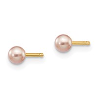 14K Yellow Gold 3-4mm Purple Round Freshwater Cultured Pearl Stud Post Earrings view 2