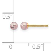 14K Yellow Gold 3-4mm Purple Round Freshwater Cultured Pearl Stud Post Earrings view 4