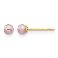 14K Yellow Gold 3-4mm Purple Round Freshwater Cultured Pearl Stud Post Earrings view 1