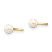 14K Yellow Gold 3-4mm White Round Freshwater Cultured Pearl Stud Post Earrings view 2