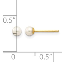 14K Yellow Gold 3-4mm White Round Freshwater Cultured Pearl Stud Post Earrings view 4