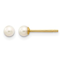 14K Yellow Gold 3-4mm White Round Freshwater Cultured Pearl Stud Post Earrings view 1
