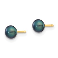 14K Yellow Gold 4-5mm Black Button Freshwater Cultured Pearl Stud Post Earrings view 2