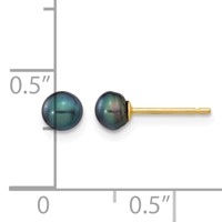 14K Yellow Gold 4-5mm Black Button Freshwater Cultured Pearl Stud Post Earrings view 4