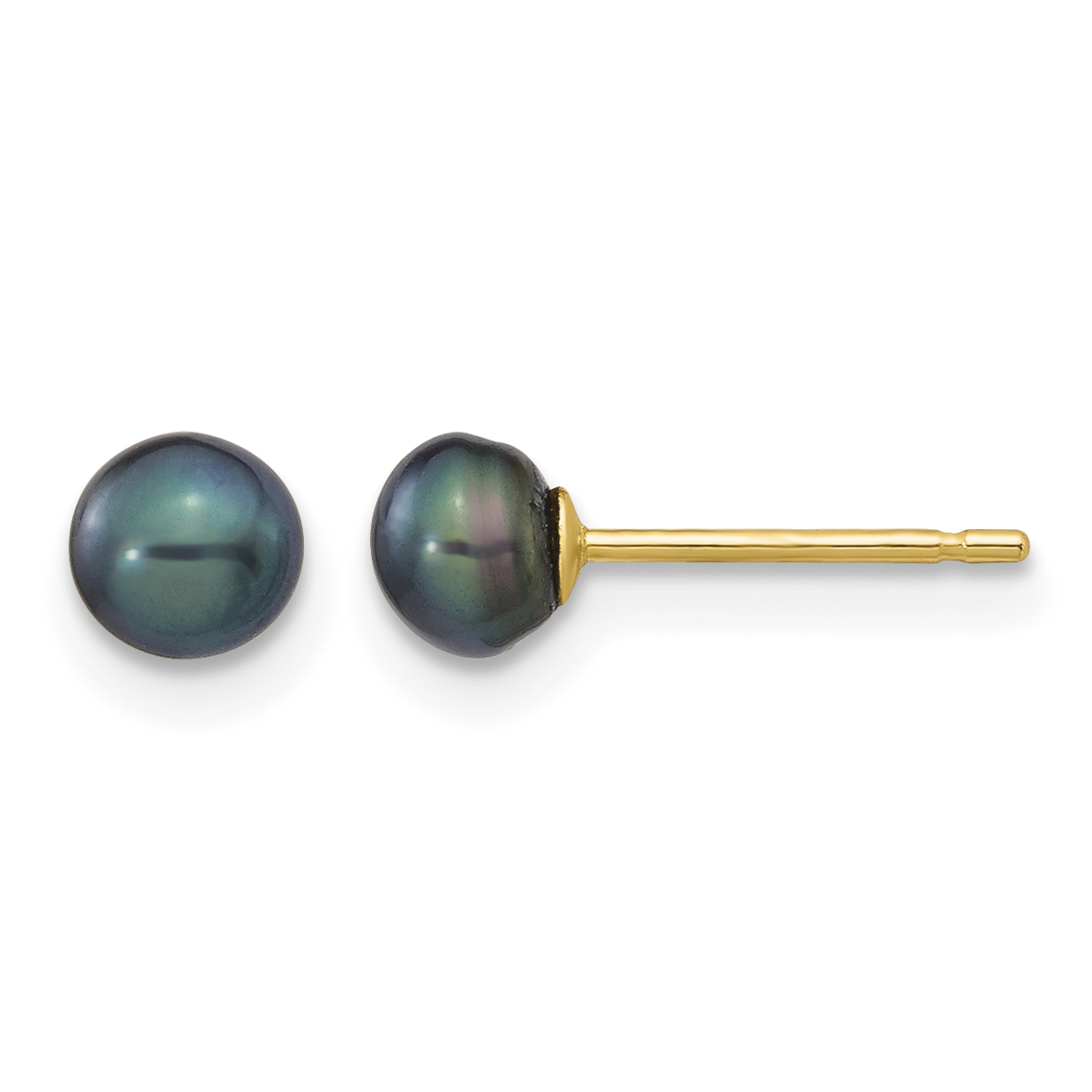 14k 4-5mm Black Button Freshwater Cultured Pearl Stud Post Earrings (X40BB)