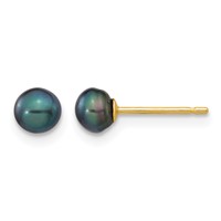 14K Yellow Gold 4-5mm Black Button Freshwater Cultured Pearl Stud Post Earrings view 1