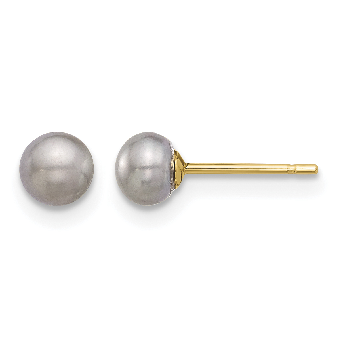 14k 4-5mm Grey Button Freshwater Cultured Pearl Stud Post Earrings (X40BG)