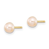 14K Yellow Gold 4-5mm Pink Freshwater Cultured Button Pearl Stud Post Earrings view 2