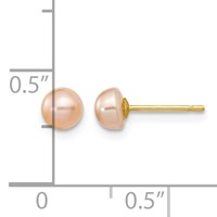 14K Yellow Gold 4-5mm Pink Freshwater Cultured Button Pearl Stud Post Earrings view 4