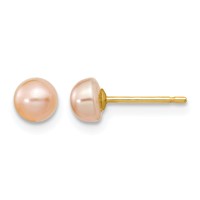 14K Yellow Gold 4-5mm Pink Freshwater Cultured Button Pearl Stud Post Earrings view 1