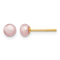 14K Yellow Gold 4-5mm Purple Button Freshwater Cultured Pearl Stud Post Earrings view 1