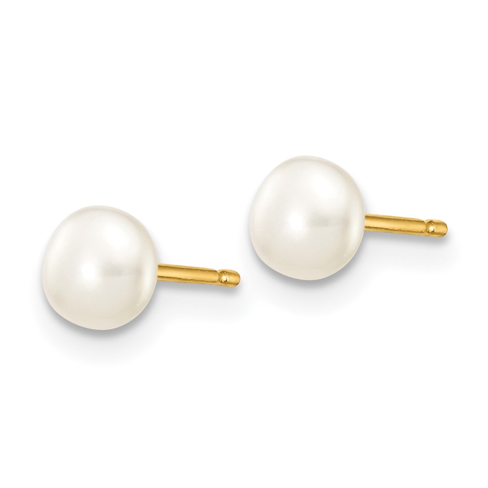 14k 4-5mm White Button Freshwater Cultured Pearl Stud Post Earrings (X40BW)