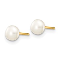 14K Yellow Gold 4-5mm White Button Freshwater Cultured Pearl Stud Post Earrings view 2