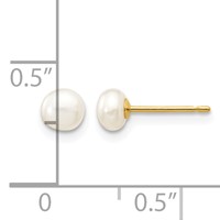 14K Yellow Gold 4-5mm White Button Freshwater Cultured Pearl Stud Post Earrings view 4